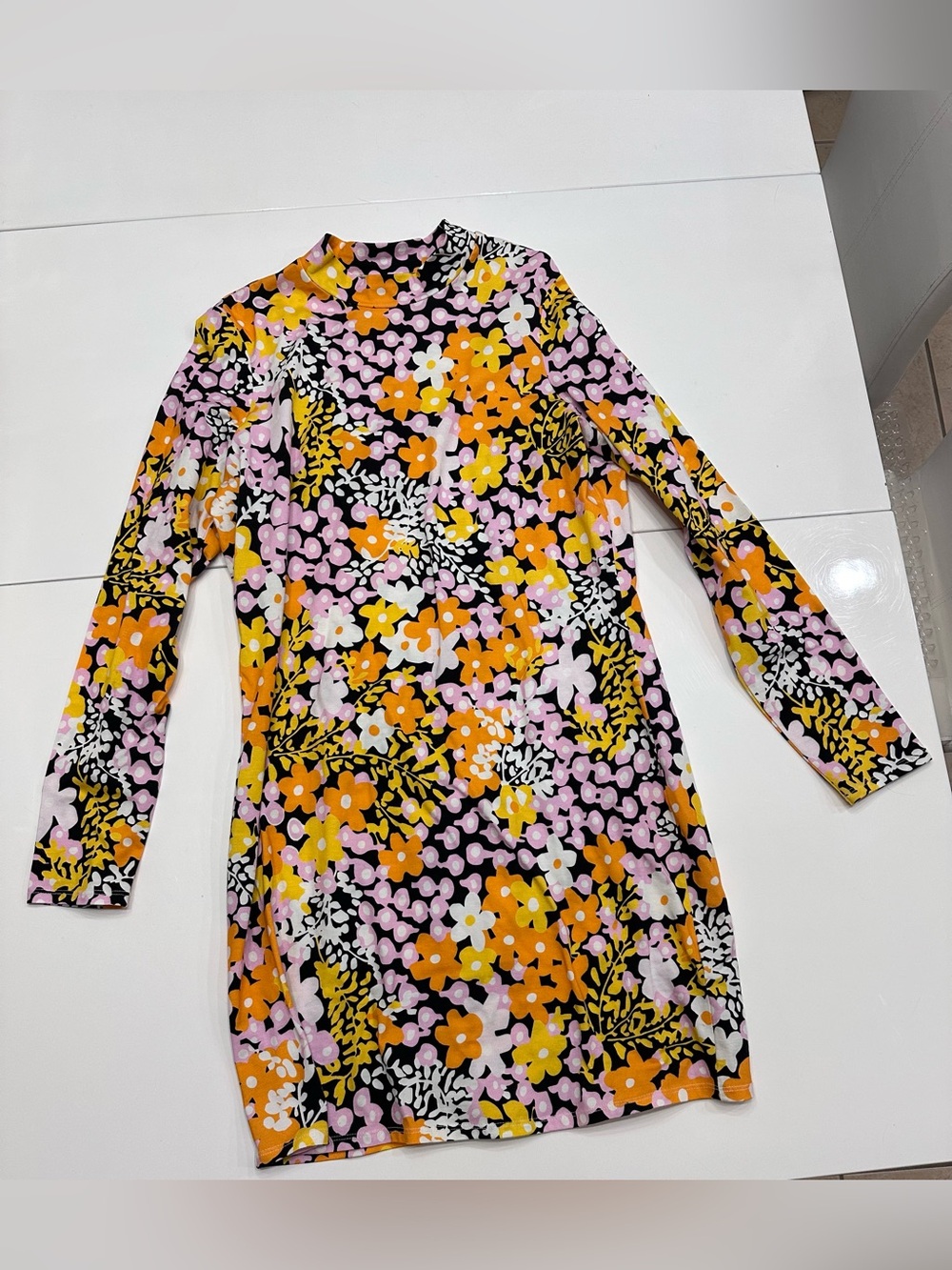 Ted Baker Delilah Floral Bodycon Long Sleeve Mini Dress Mock Neck Size 4 US 10